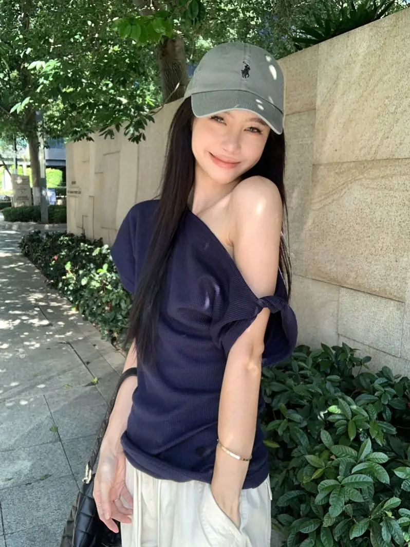 와플 오프숄더 캐주얼 반소매티 썸네일 5