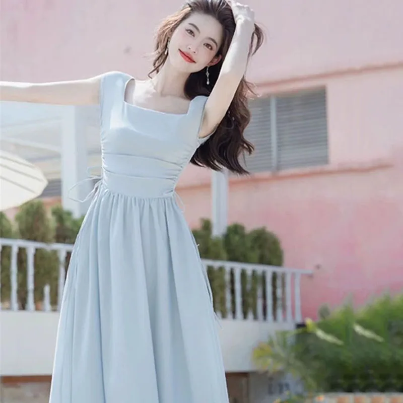 프렌치 화이트 스퀘어넥 드로스트링 롱원피스 썸네일 6