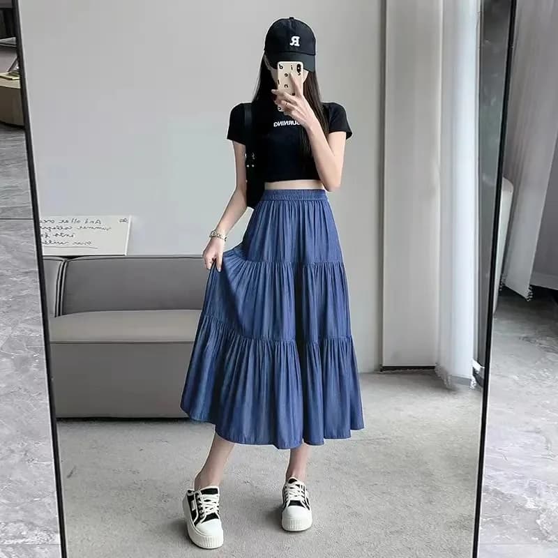 봄 여름 밴딩 티어드 롱스커트 A라인 썸네일 6