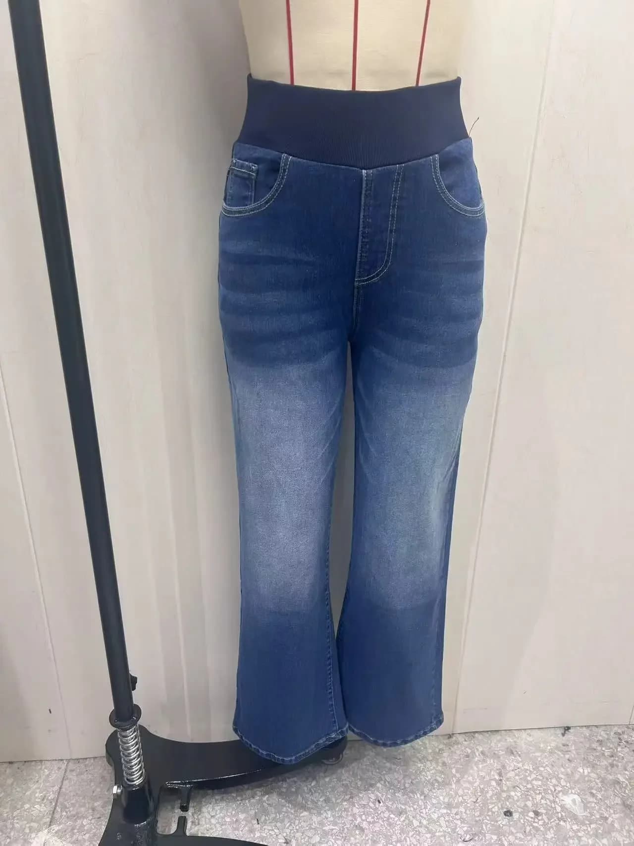 리브 밴딩 와이드 데님 팬츠 썸네일 6