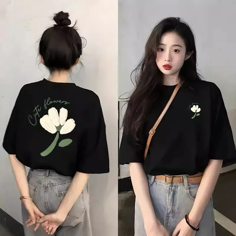 꽃 그래픽 루즈핏 여름 반팔티셔츠 · 탑 & 티셔츠 · 반팔티 여름티 이미지 2