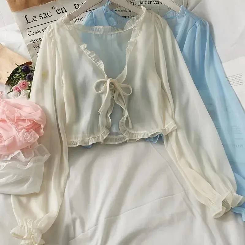 여름 시스루 프릴 크롭 블라우스 · 여성 탑스 · 블라우스 여름블라우스 이미지 3