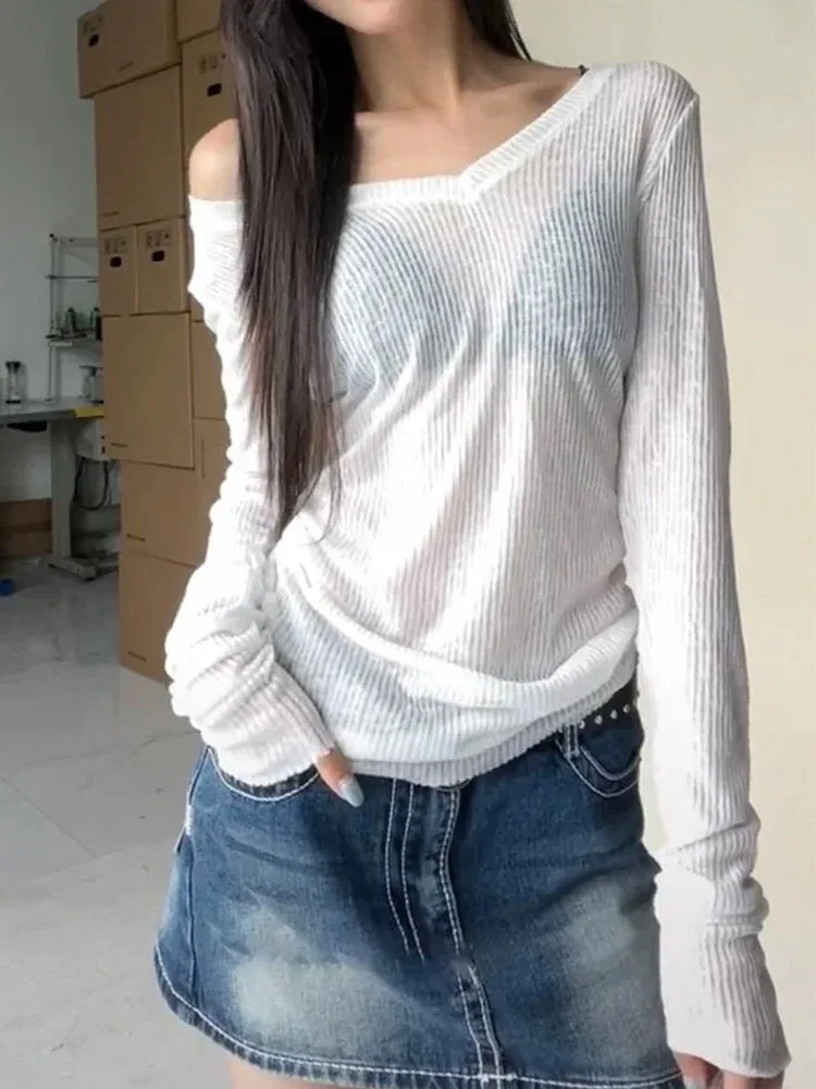 여름 시스루 얇은 긴소매 티셔츠 슬림핏 썸네일 5