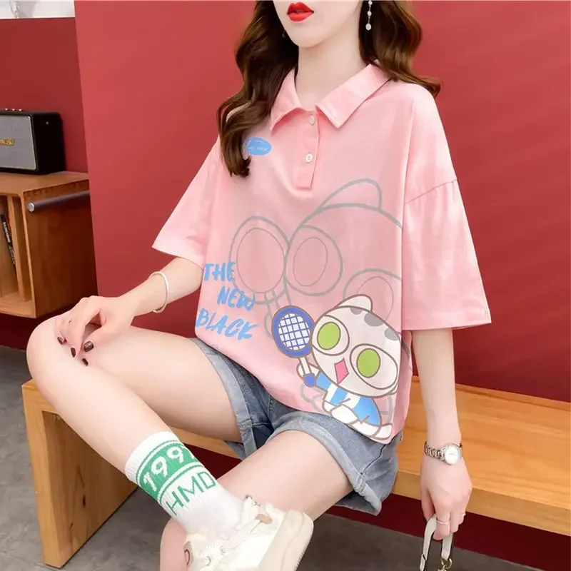 고양이 그래픽 루즈핏 여름 반소매 티셔츠 · 탑 & 티셔츠 · 반팔티 여름티 이미지 4