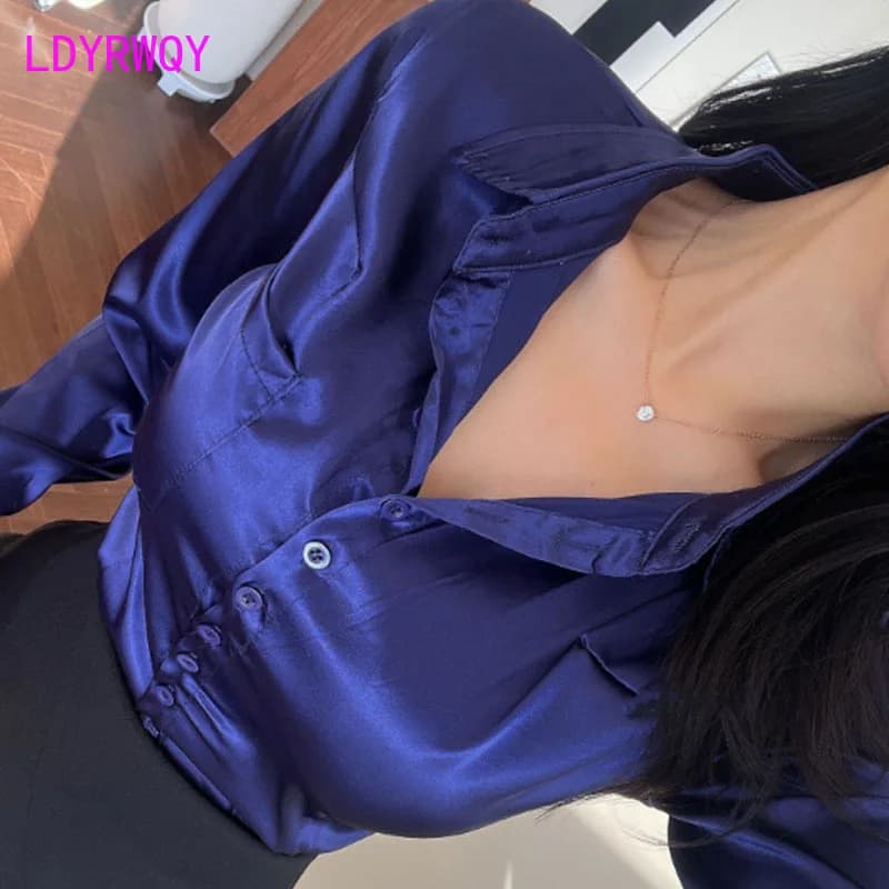 새틴 폴로 칼라 긴팔 셔츠 슬림핏 썸네일 5