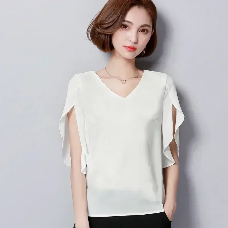 루즈핏 브이넥 슬릿 쉬폰 블라우스 썸네일 6