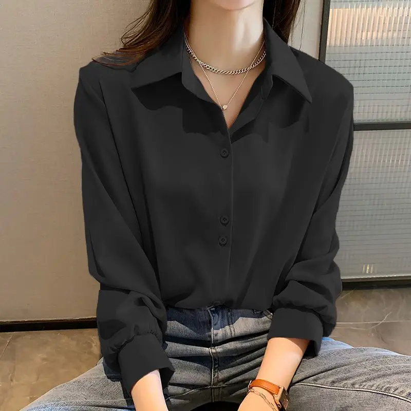 블랙 쉬폰 루즈핏 긴팔 셔츠 · 여성 탑스 · 블랙셔츠 쉬폰셔츠
