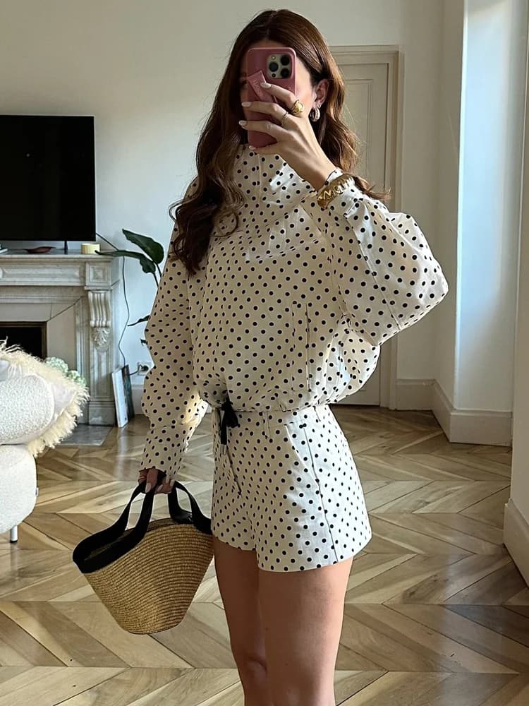 도트 프린트 터틀넥 숏 점퍼 썸네일 6