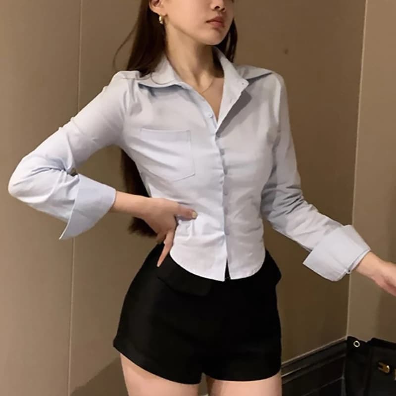 라이트블루 카라 포켓 크롭 셔츠 썸네일 5
