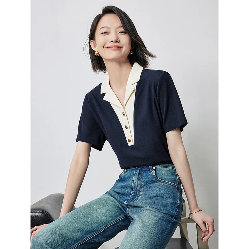 TOYOUTH 배색 카라 반팔 티셔츠 루즈핏 · 탑 & 티셔츠 · TOYOUTH 카라티 이미지 3