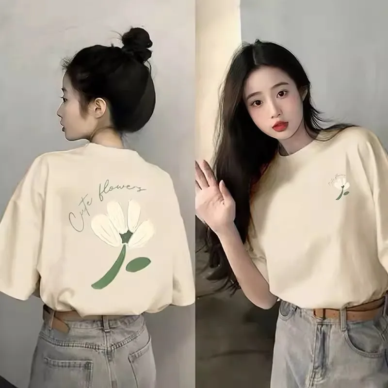 꽃 그래픽 루즈핏 여름 반팔티셔츠 · 탑 & 티셔츠 · 반팔티 여름티 이미지 4