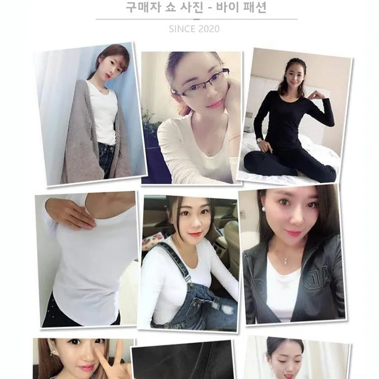 베이직 라운드넥 슬림핏 긴소매 티셔츠 · 탑 & 티셔츠 · 긴팔티 라운드넥 이미지 3
