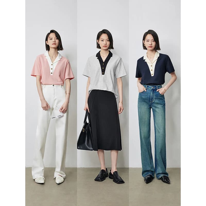 TOYOUTH 배색 카라 반팔 티셔츠 루즈핏 썸네일 5