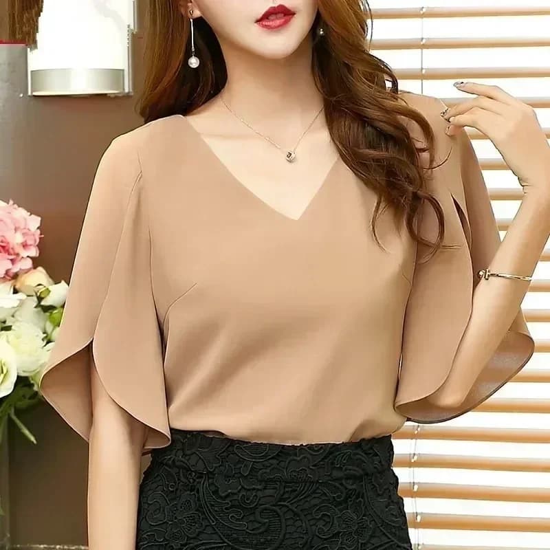 루즈핏 브이넥 슬릿 쉬폰 블라우스 · 여성 탑스 · 블라우스 쉬폰블라우스 이미지 2