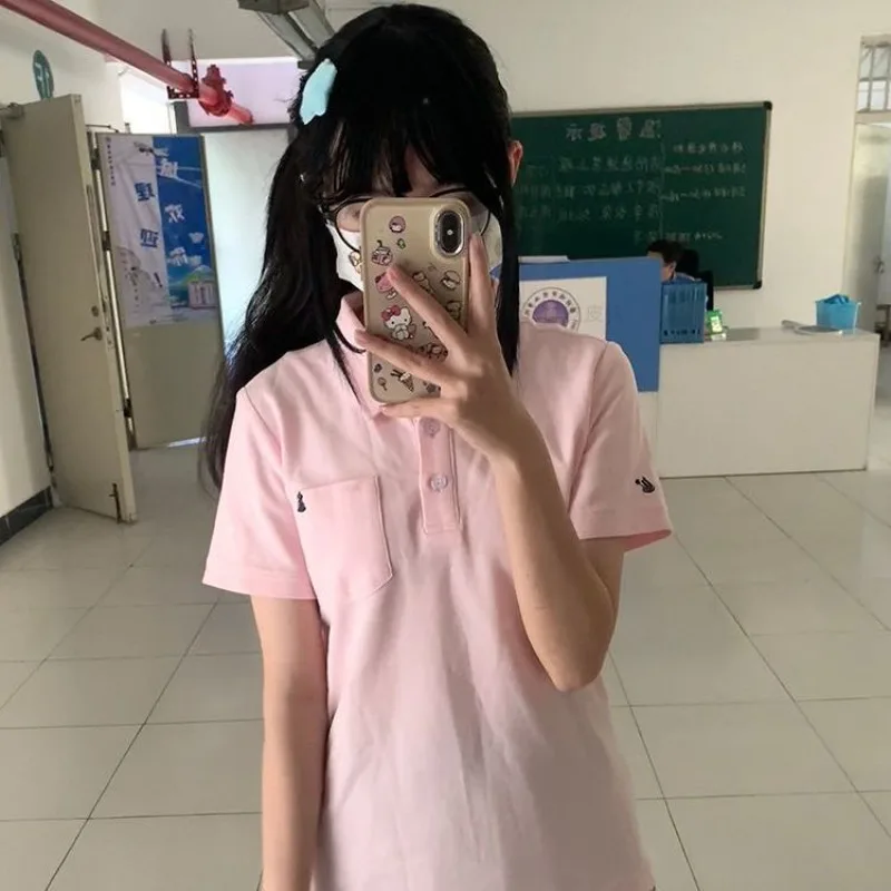 프레피 자수 폴로 슬림 반소매 티셔츠 · 탑 & 티셔츠 · 반팔티 폴로티 이미지 4