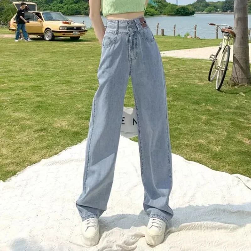 더블 버클 하이웨이스트 일자 데님 팬츠 썸네일 6
