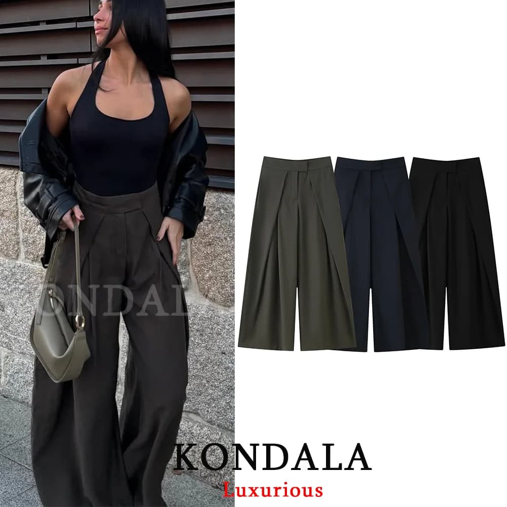 KONDALA 시크 플리츠 와이드팬츠 · 긴바지 · KONDALA 와이드팬츠
