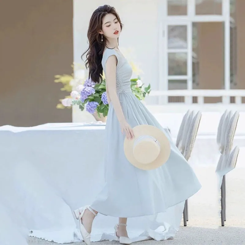 프렌치 화이트 스퀘어넥 드로스트링 롱원피스 썸네일 5