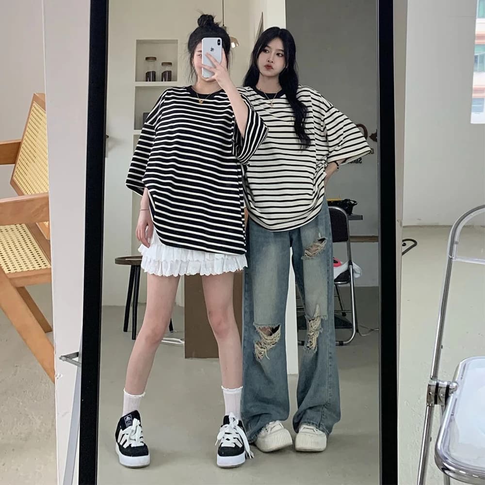 아메리칸 레트로 홀 펀치 청바지 여성 하이 웨스트 스트레이트 가랑이 루즈 슬림 디자인 하이 스트리트 바이브 와이드 레그 드래그 바지 썸네일 6