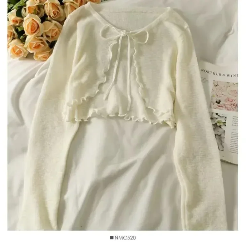 물결 스트링 크롭 시스루 카디건 썸네일 5