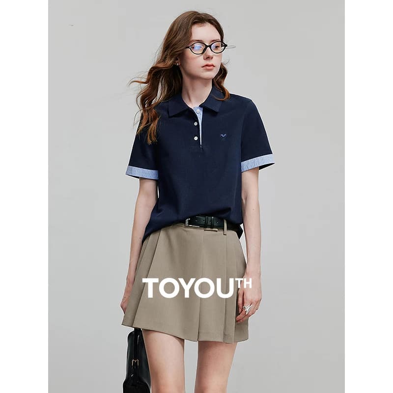 TOYOUTH 배색 소매 카라 반팔 티셔츠 · 탑 & 티셔츠 · TOYOUTH 반팔티
