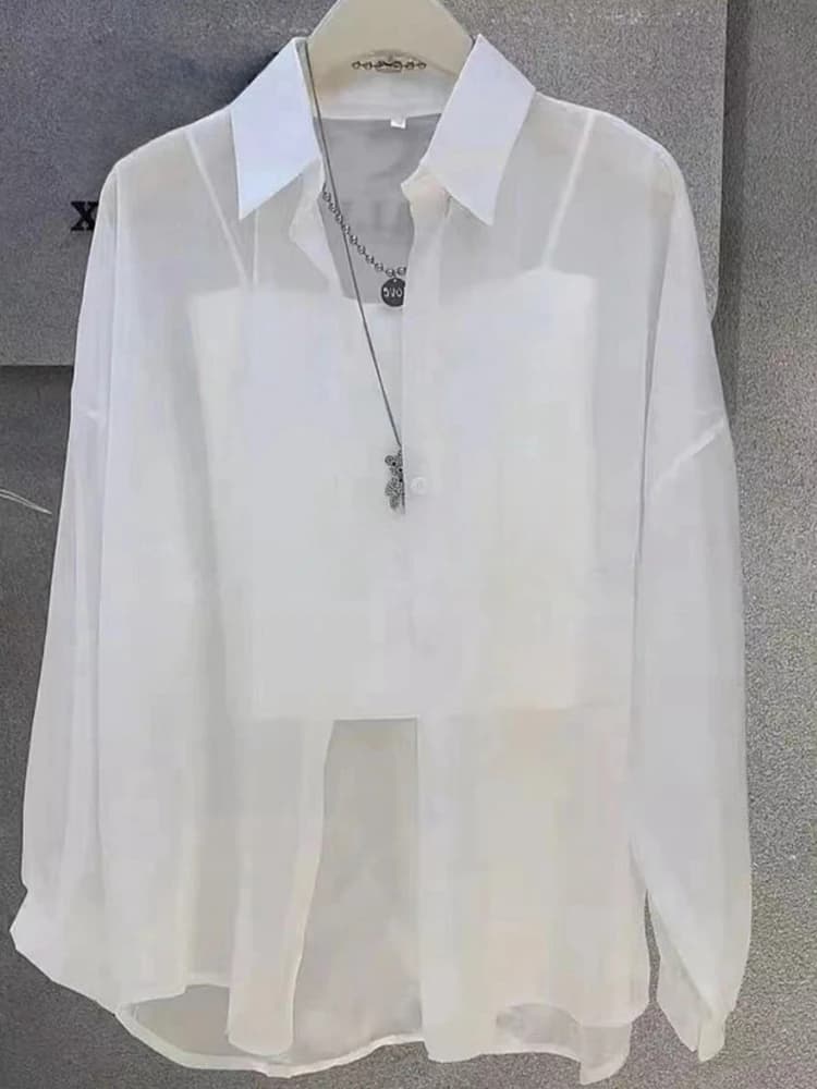 여름 시스루 루즈핏 긴팔 블라우스 · 빅사이즈 · 블라우스 여름블라우스