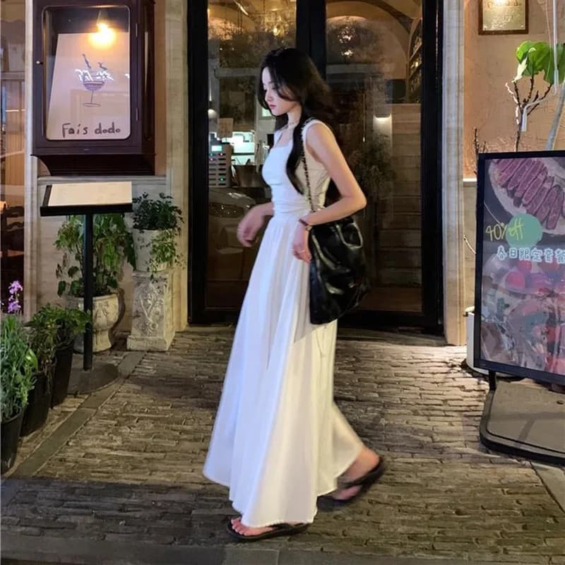 프렌치 화이트 스퀘어넥 드로스트링 롱원피스 · 원피스 · 롱원피스 화이트원피스 이미지 2