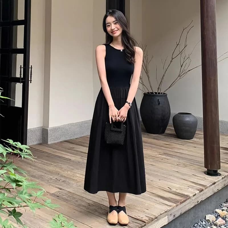 블랙 라운드넥 민소매 롱원피스 · 원피스 · 롱원피스 민소매 이미지 4