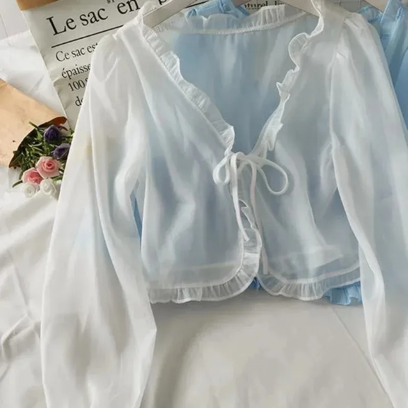 여름 시스루 프릴 크롭 블라우스 썸네일 6