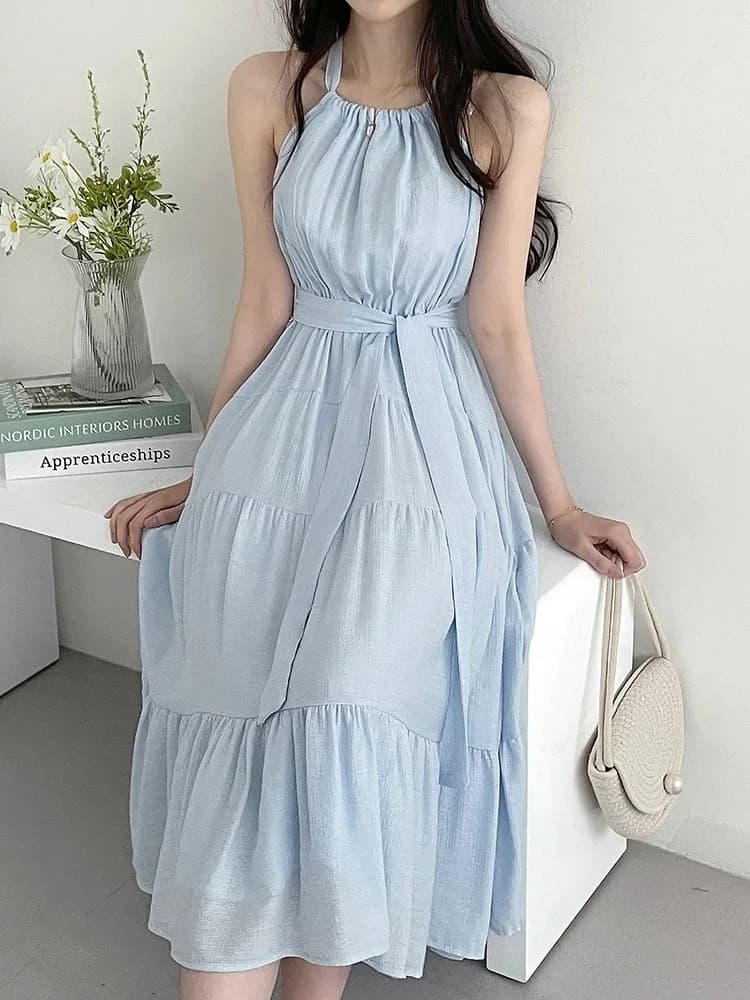 홀터넥 허리 스트링 여름 롱원피스 · 원피스 · 롱원피스 여름원피스 이미지 2