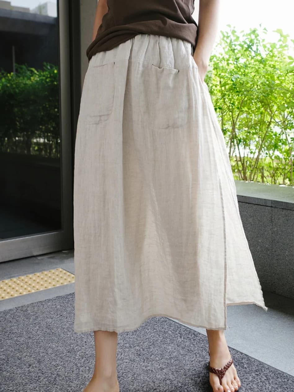 내추럴 린넨 랩스타일 9부 일자팬츠 · 긴바지 · 린넨 일자팬츠 이미지 3