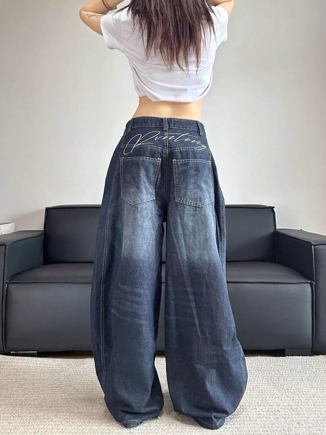 자수 패치워크 루즈 와이드 데님 팬츠 썸네일 6