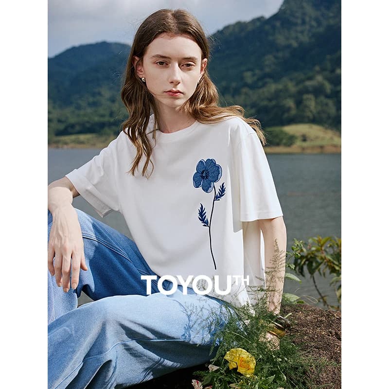 TOYOUTH 블루 플라워 그래픽 반팔티 루즈핏 · 탑 & 티셔츠 · TOYOUTH 반팔티