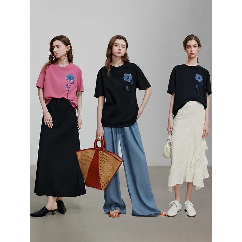 TOYOUTH 블루 플라워 그래픽 반팔티 루즈핏 썸네일 5