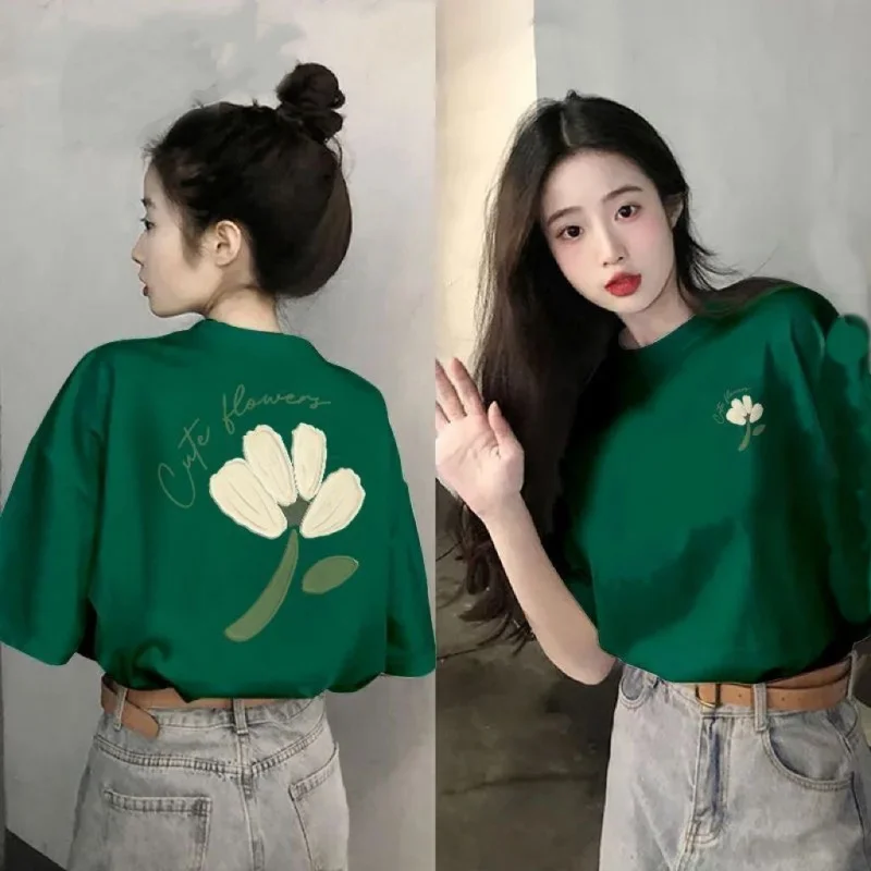 꽃 그래픽 루즈핏 여름 반팔티셔츠 · 탑 & 티셔츠 · 반팔티 여름티