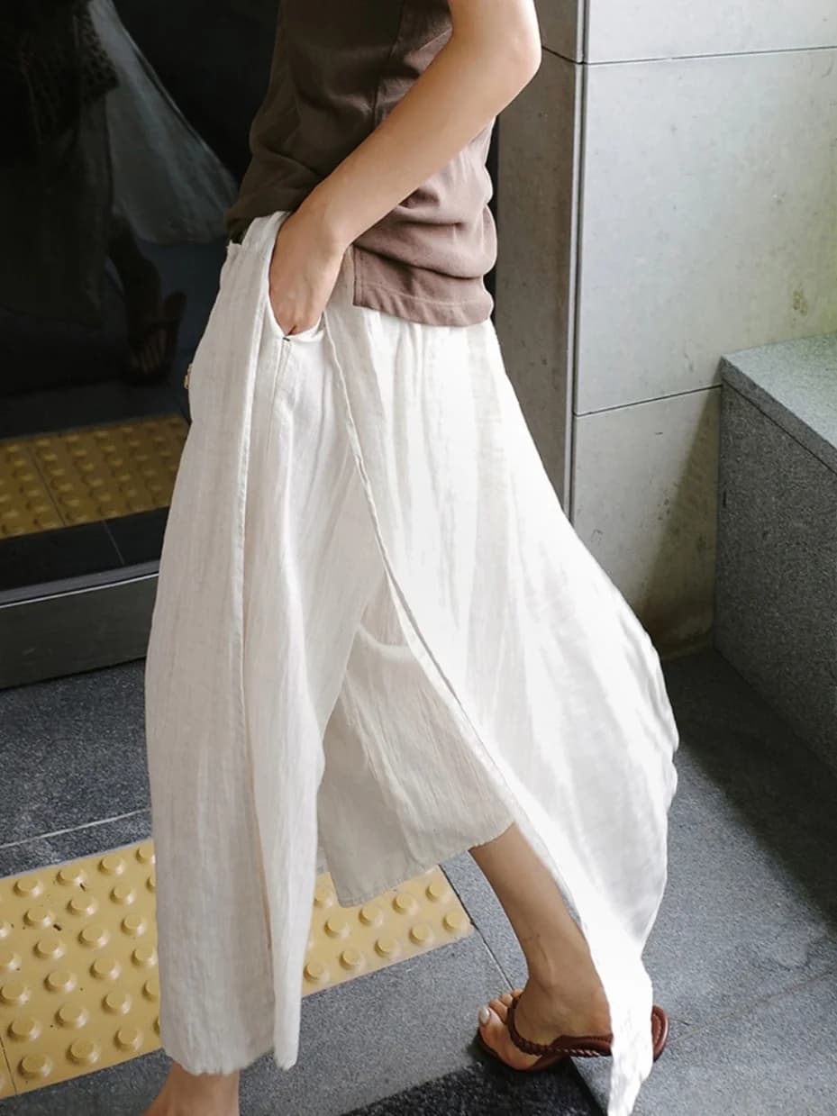 내추럴 린넨 랩스타일 9부 일자팬츠 · 긴바지 · 린넨 일자팬츠 이미지 2