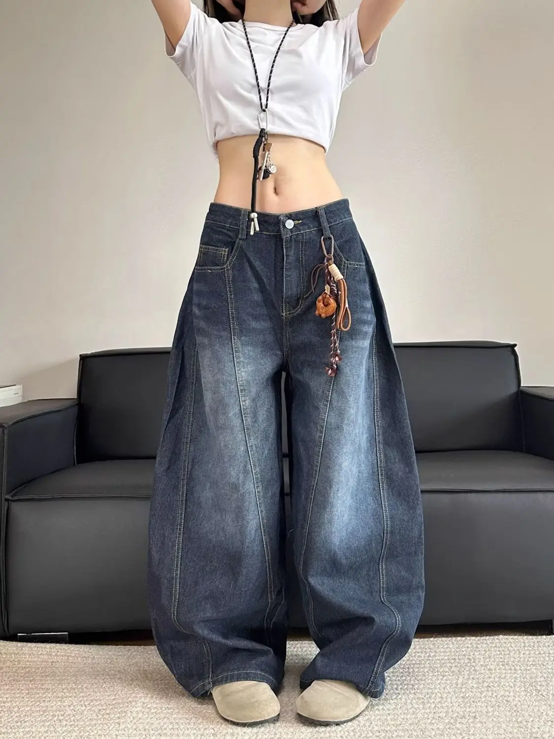 자수 패치워크 루즈 와이드 데님 팬츠 · 청바지(신품) · 와이드팬츠 자수데님 이미지 3