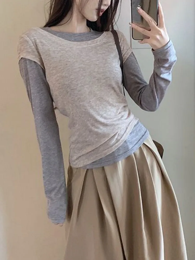 레이어드룩 슬림 긴소매 티셔츠 · 탑 & 티셔츠 · 긴소매티 레이어드