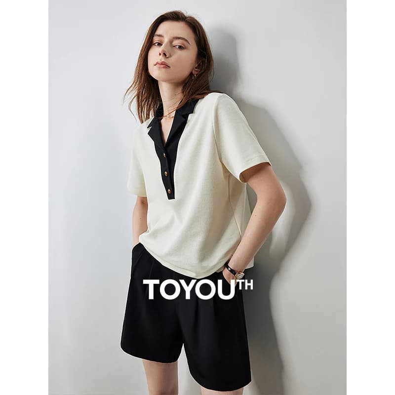 TOYOUTH 배색 카라 반팔 티셔츠 루즈핏 · 탑 & 티셔츠 · TOYOUTH 카라티