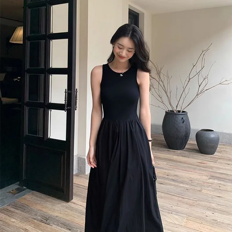 블랙 라운드넥 민소매 롱원피스 썸네일 6