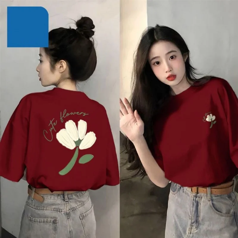 꽃 그래픽 루즈핏 여름 반팔티셔츠 썸네일 5