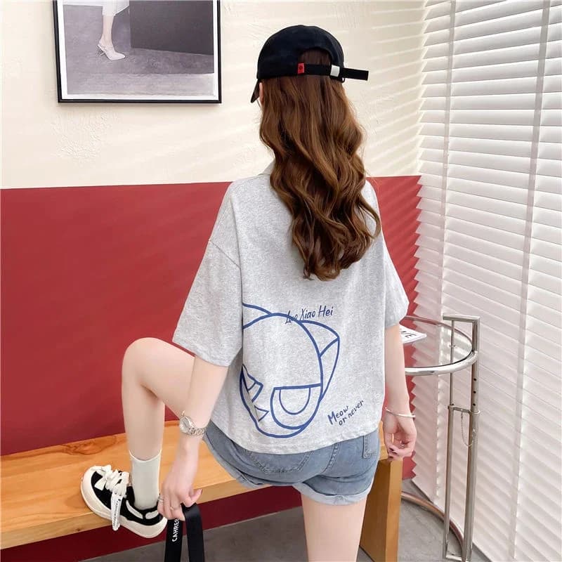고양이 그래픽 루즈핏 여름 반소매 티셔츠 · 탑 & 티셔츠 · 반팔티 여름티