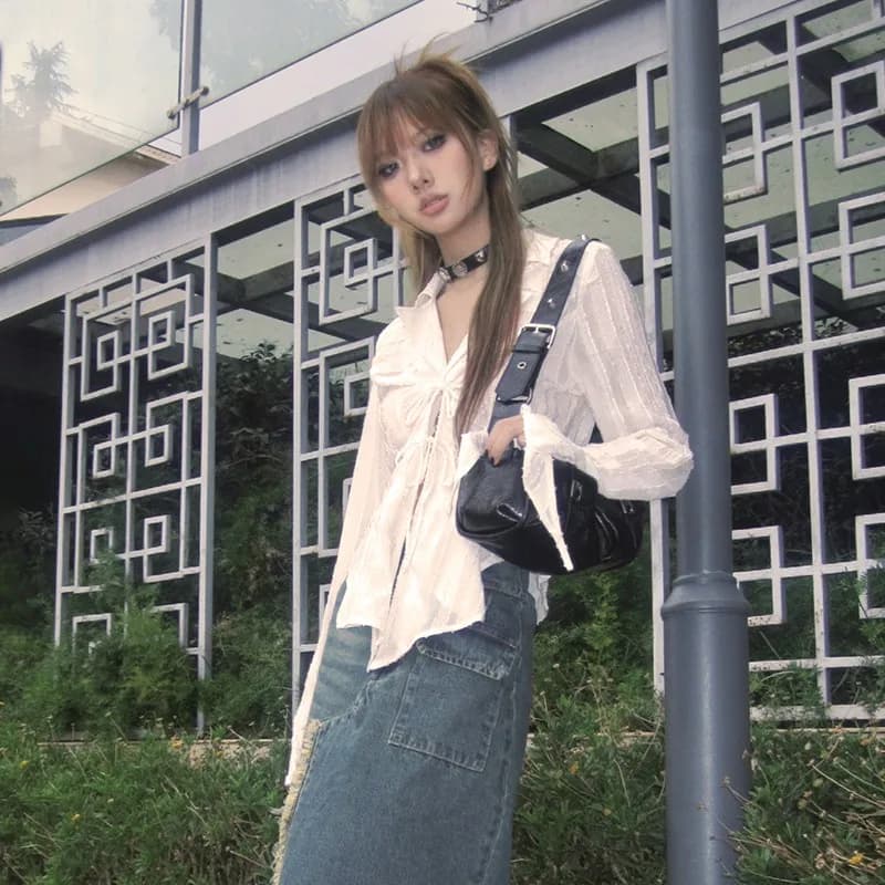 Y2K 페어리코어 주름 레이스업 블라우스 · 여성 탑스 · Y2K 페어리코어 이미지 4