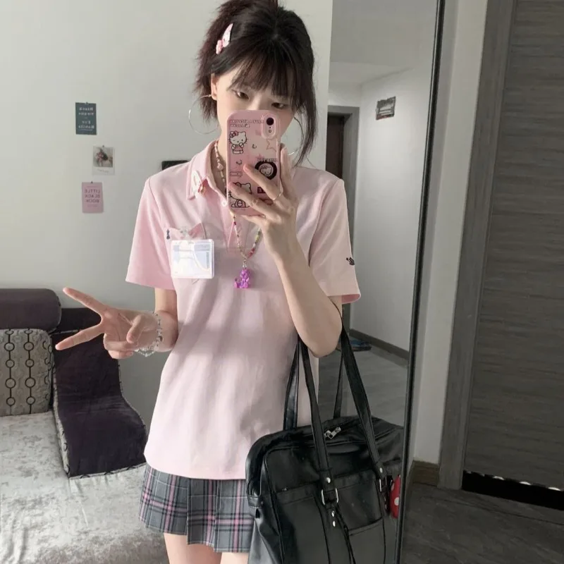 프레피 자수 폴로 슬림 반소매 티셔츠 · 탑 & 티셔츠 · 반팔티 폴로티 이미지 3