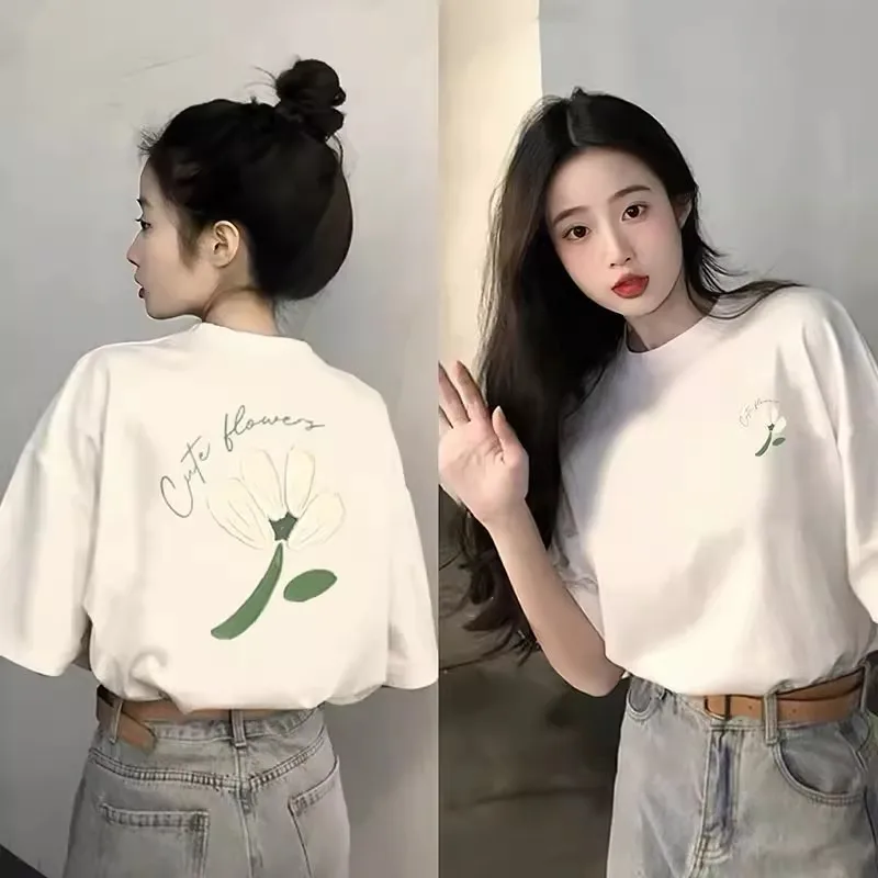 꽃 그래픽 루즈핏 여름 반팔티셔츠 · 탑 & 티셔츠 · 반팔티 여름티 이미지 3