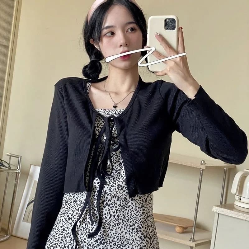 화이트 여름 크롭 리본 카디건 썸네일 5