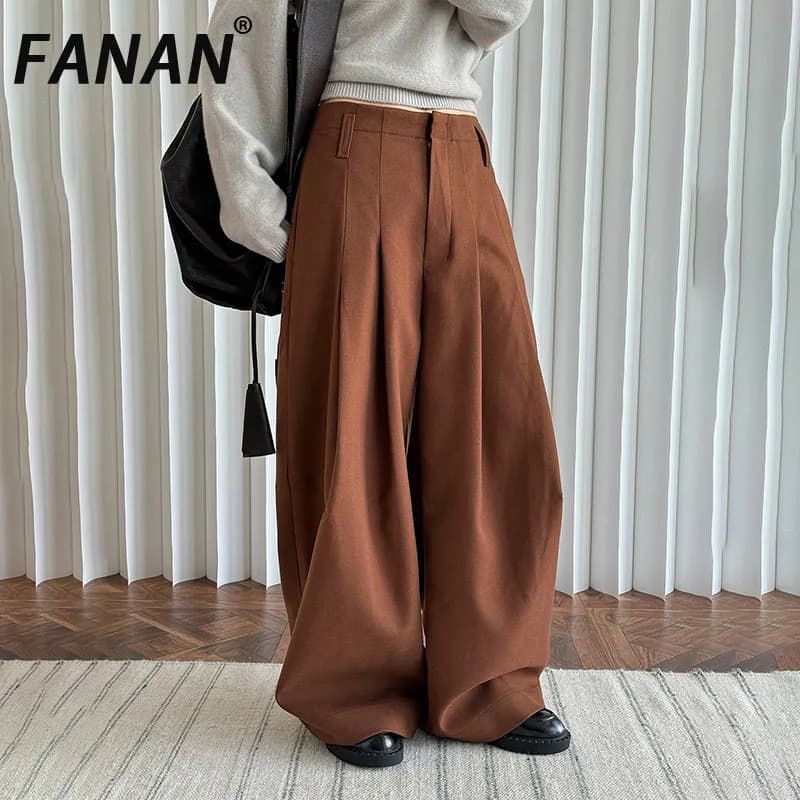 FANAN 플리츠 하이웨이스트 와이드팬츠 · 긴바지 · 와이드팬츠 플리츠