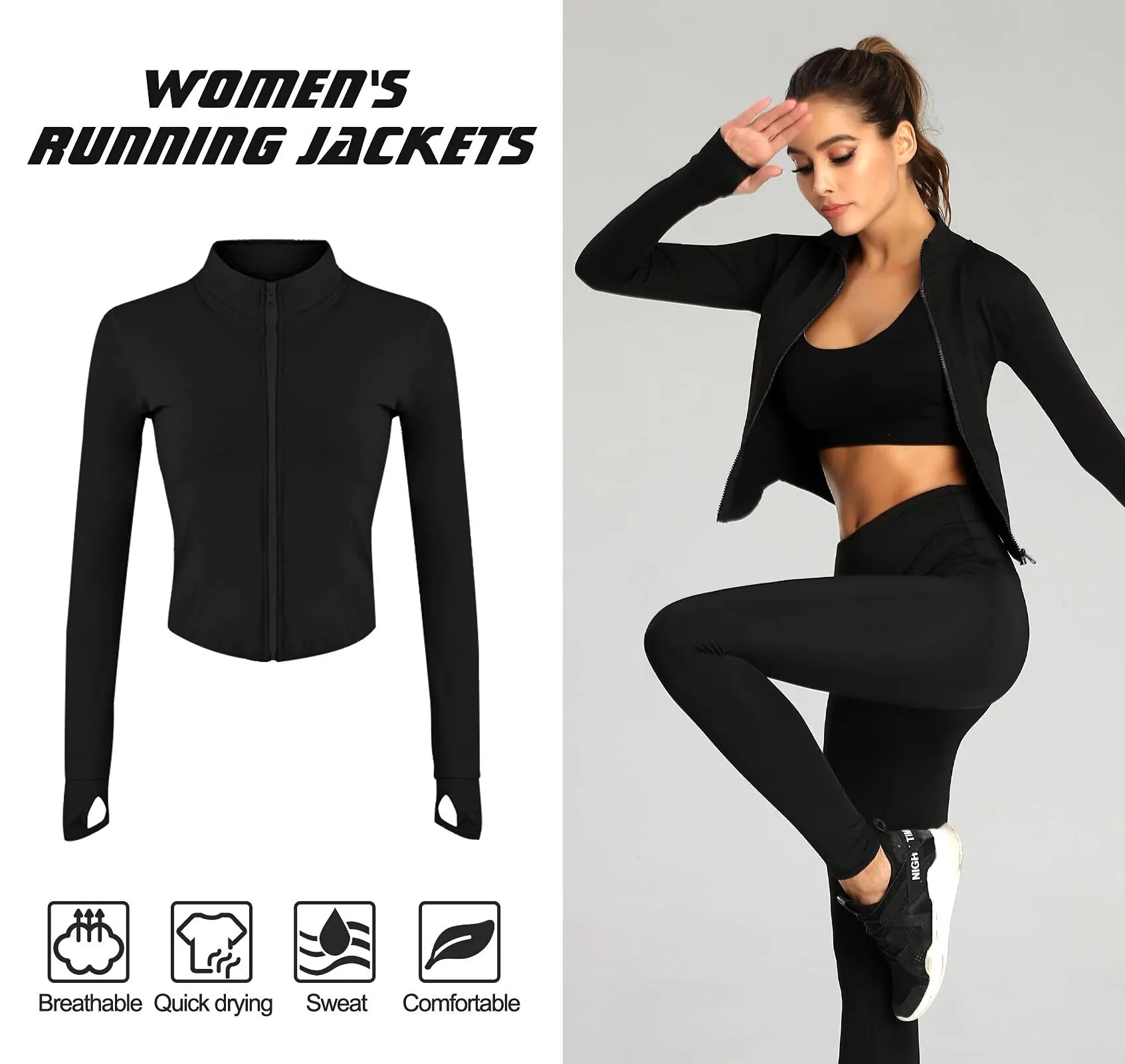 슬림핏 엄지홀 크롭 집업 운동 재킷 · Sportswear · 운동재킷 크롭집업 이미지 4