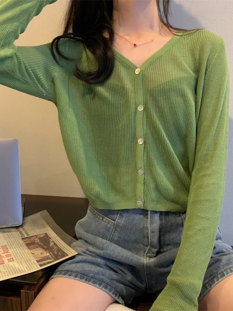 한국 무드 브이넥 숏 가디건 · 스웨터 및 점퍼 · 한국무드 브이넥가디건 이미지 3