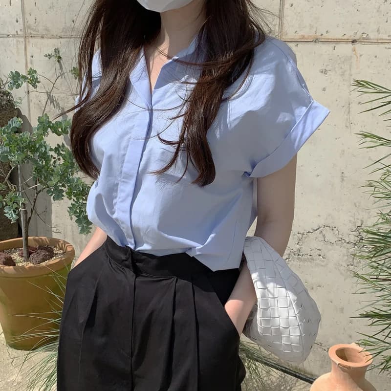 시크 루즈핏 반팔 카라 셔츠 이미지 2